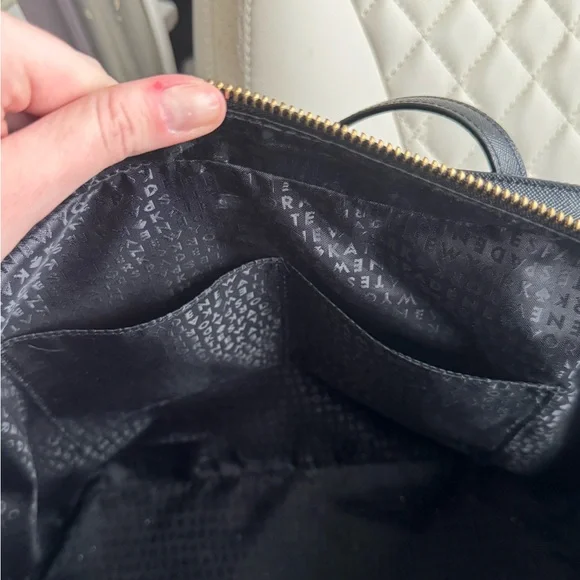 Kate Spade New York Navy Blue Nylon Tote Work Bag Zip Top Black Leather Handles - Picture 10 of 11